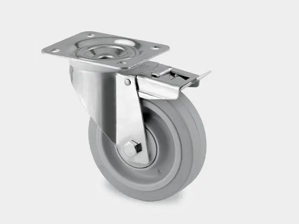 Ø160MM PLATEHJUL MED SVING OG BREMS RUSTFRI