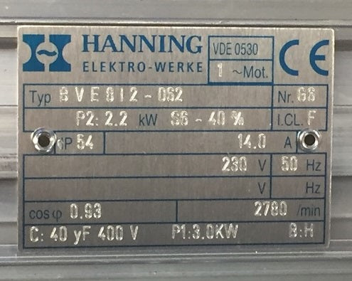 Motor 230V/1  2.2kW Hanning